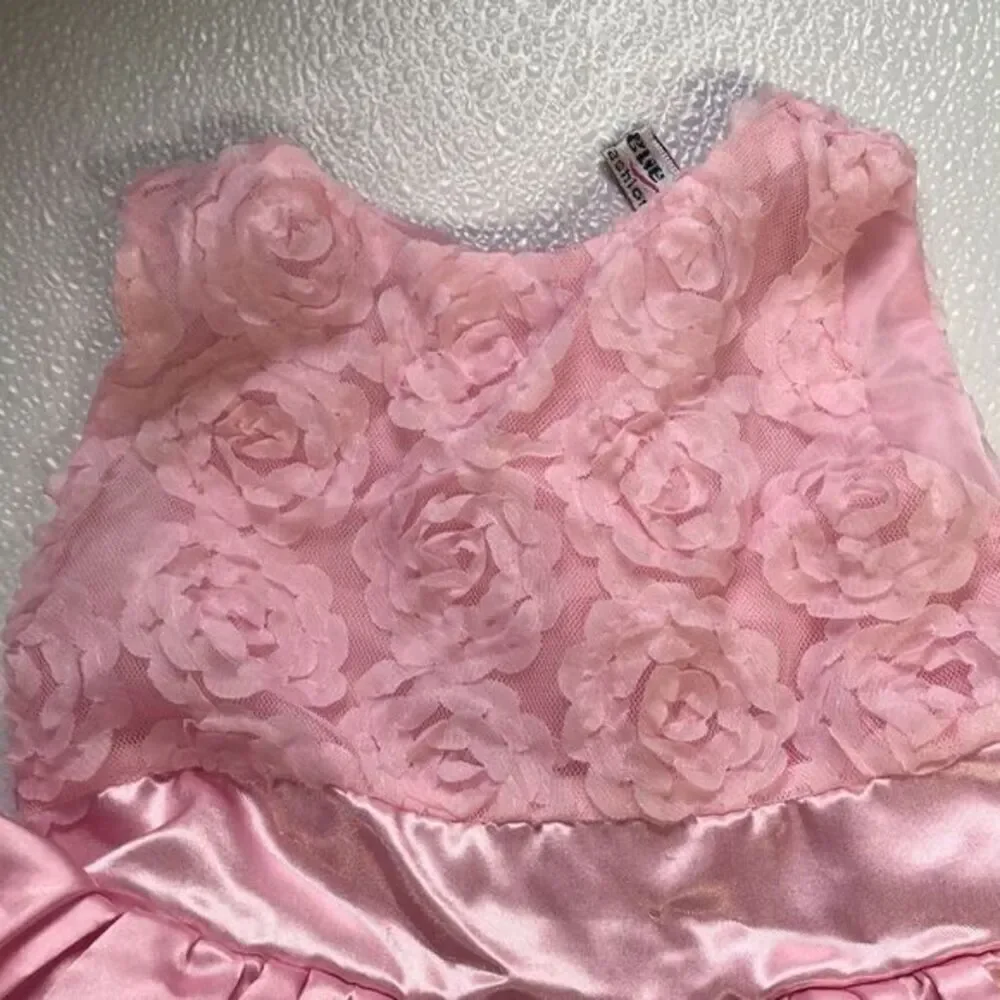 Girls Pink Flower Petal Dress Ruffle Satin Party Special Occasion‎